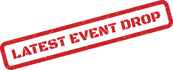 Promotional rubber stamp featuring a new event drop announcement with an aged, textured appearance