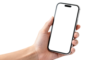 Blank smartphone held in hand with clear screen for showcasing app designs or digital content