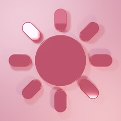 Pink Sun icon isolated on pink background. Minimalism concept. 3D render illustration