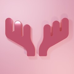 Obraz premium Pink Deer antlers icon isolated on pink background. Hunting trophy on wall. Minimalism concept. 3D render illustration