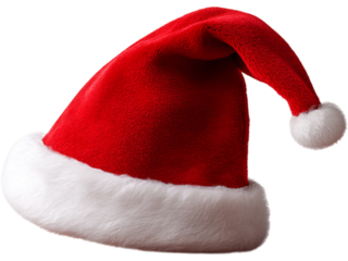 Classic red Santa hat isolated on transparent background. Ideal for Christmas and festive decoration design.