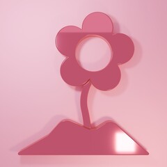 Pink Flower icon isolated on pink background. Minimalism concept. 3D render illustration