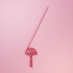 Pink Egyptian fan icon isolated on pink background. Minimalism concept. 3D render illustration