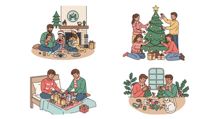 Cozy Christmas Family Moments Decorating, Gift Wrapping, and Tree Trimming Celebrations