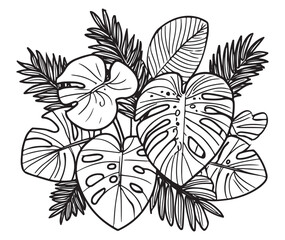 A simple vector line drawing with tropical leaf shapes inside, set against a white background