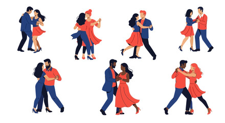 Diverse Couples Dancing A Collection of Illustrations Featuring Dynamic Movement and Passionate Expressions