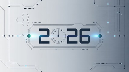Modern technology theme new year 2026 countdown clock with futuristic design