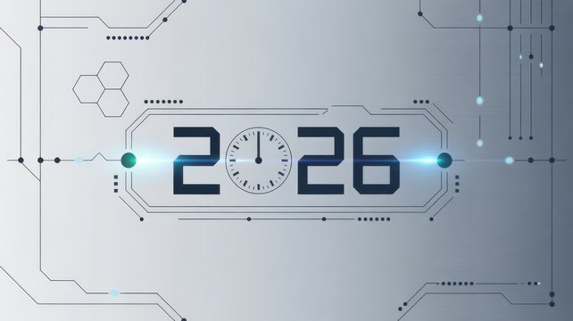 Modern technology theme new year 2026 countdown clock with futuristic design