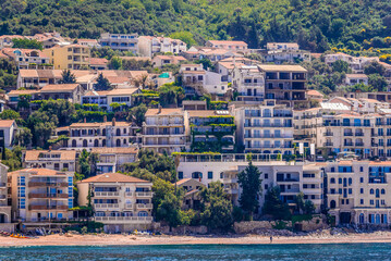 Obraz premium Sveti Stefan resort village over Adriatic Sea coast in Montenegro