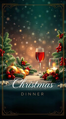 A dramatic, low angle, bioluminescent illustration of a Christmas Dinner Invitation