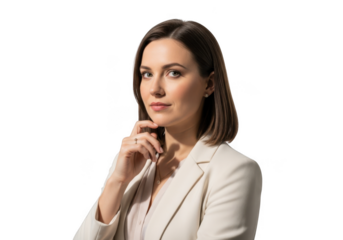 Professional businesswoman portrait elegant female executive leadership thinking posing isolated on transparent background