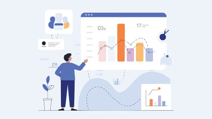 Abstract geometric illustration featuring a central insight or data visualization utilizing a vibrant cmyk color palette with bold lines and clear typography for impactful communication