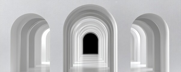Naklejka premium Modern white hallway with multiple archways creating a clean, geometric perspective