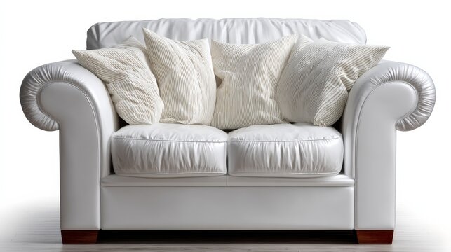 Stylish modern white armchair adorned with decorative cushions, showcasing a chic and inviting living space - Powered by Adobe