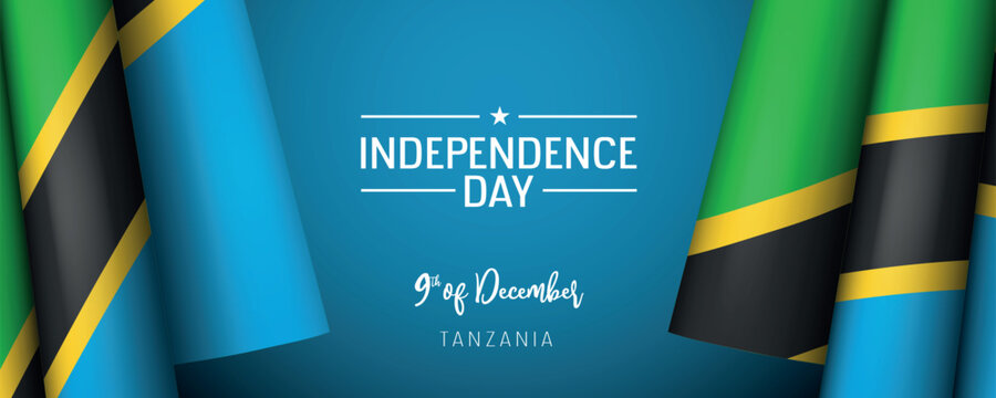 Tanzania independence day vector banner, greeting card. Tanzanian wavy flag in 9th of December national patriotic holiday horizontal design - Powered by Adobe