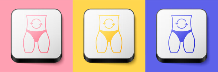 Isometric Metabolism of human organism icon isolated on isolated on pink, yellow and blue background. Digestion, metabolic system and hormones concept. Square button. Vector