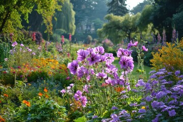 Obraz premium Morning Blossoms: Artful Floral Display in a Charming English Park
