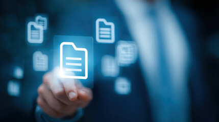 Hand touching digital document management system icon