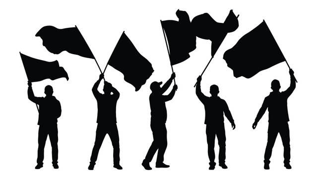 People waving flags silhouettes isolated on white background, Vector
