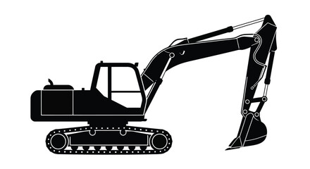 Heavy construction hydraulic excavator or digger silhouette vector icon isolated on white background perfect for industrial design isolated on white background, Vector, illustration