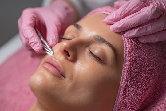 Young Woman Enjoying a Facial Care Treatment at a Spa with Dermaplaning Technique for Radiant Skin