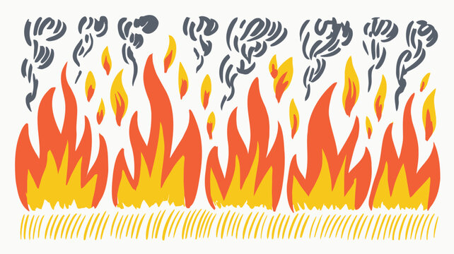 Dynamic illustration of a wildfire spreading across a dry field showcasing intense flames and smoke suitable for environmental awareness campaigns or disaster preparedness materials