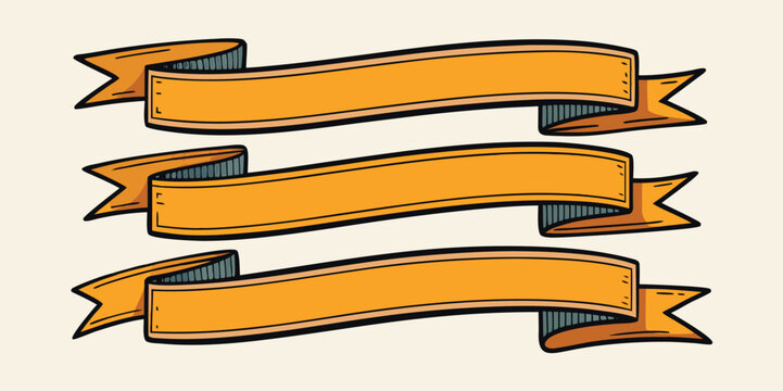 Three orange banners with black outline vector illustration for graphic design projects ideal for message placement and website header art