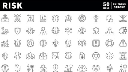 Risk management icons set. editable line icons, outline, safety symbols