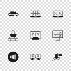 Set Video chat conference, 360 degree view, and Speaker icon. Vector