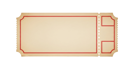 Blank vintage ticket with red border, isolated on white background, perfect for event invitations and memorabilia