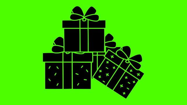 christmas illustration video silhouette green logo screen icon box outline gift birthday holiday present celebration surprise ribbon bow festive shape men vector graphic background