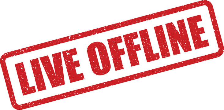 Red grunge rubber stamp vector featuring the phrase LIVE OFFLINE with a distressed textured effect for communication status