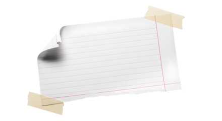 Blank lined paper held by tape, ideal for notes, messages, or creative writing on a white background