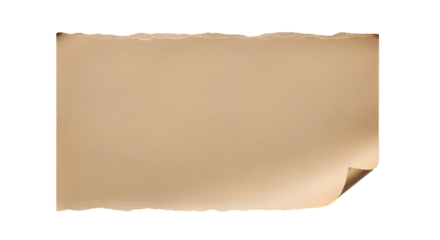 A blank, aged, torn parchment scroll with a curled corner, ready for your creative content