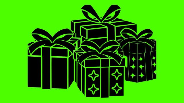 christmas illustration video silhouette green logo screen icon box outline gift birthday holiday present celebration surprise ribbon bow festive shape men vector graphic background