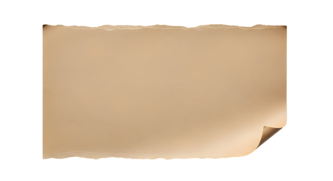 A blank, aged, torn parchment scroll with a curled corner, ready for your creative content