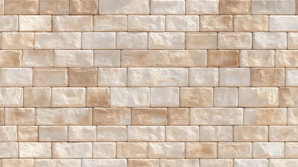 Obraz premium Uniform tan brick wall with rough texture forms neat rows, exuding warmth and rustic charm. Dominant earthy tones give natural look. Neural network AI generated