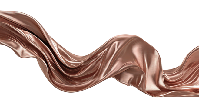 Flowing, fluid, bronze-colored satin fabric against a solid black background
