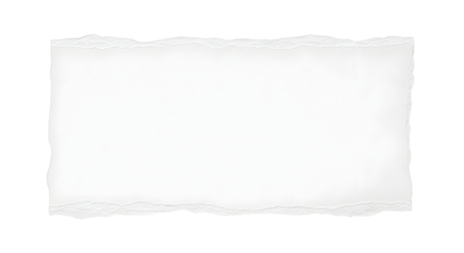 A blank white sheet of torn paper with a rough edge against a white background, perfect for notes or messages
