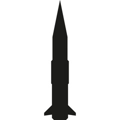 Black Silhouette of a Missile Rocket with Fins and Pointed Nose Against a White Background