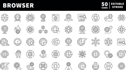 Browser icons set. editable line icons, outline, web and internet symbols