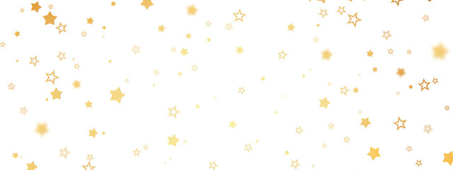Christmas golden star confetti falling on transparent. Falling golden star confetti and streamers seamless pattern on transparent background.
