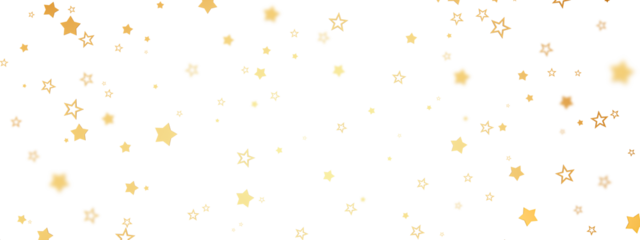 Christmas golden star confetti falling on transparent. Falling golden star confetti and streamers seamless pattern on transparent background.
