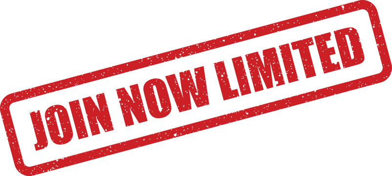 Red textured rubber stamp with JOIN NOW LIMITED text indicating an urgent call to action or a time sensitive promotional offer