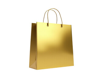 A golden shopping bag on a clean white surface
