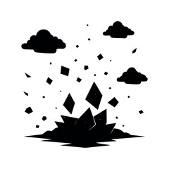 A bleak, high-contrast black-and-white scene with a heavy, oppressive sky and scattered, symbolic debris or fragmented pieces of knowledge on the ground.