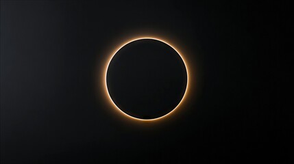 A total solar eclipse is depicted with the dark silhouette of the moon obscuring the sun, revealing a bright, glowing corona around its edge. The background is
