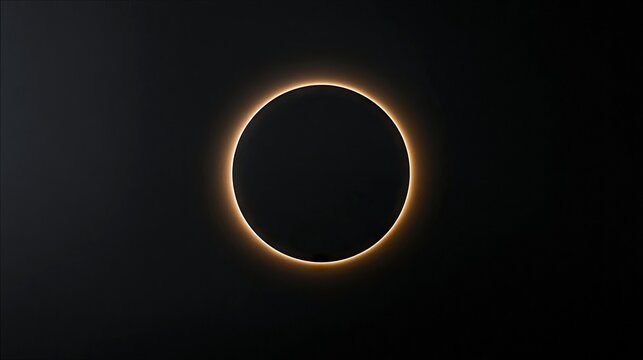 A total solar eclipse is depicted with the dark silhouette of the moon obscuring the sun, revealing a bright, glowing corona around its edge. The background is - Powered by Adobe