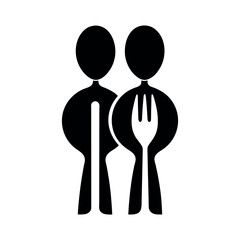 Creative spoon & fork couple, human body style, black and white simple vector, flat character design