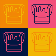 Pop art line Paint bucket icon isolated on color background. Vector